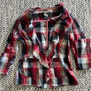 Free People Liberty Plaid Ruffled Blazer